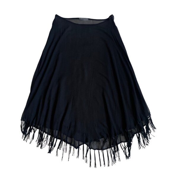 sheer black flowy embroidered skirt with fringe tassels fits XS/S - Picture 2 of 8